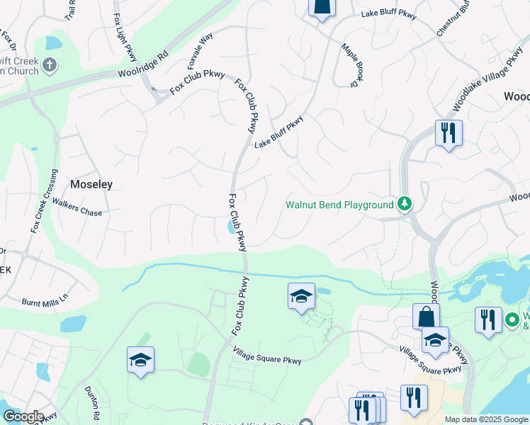 map of restaurants, bars, coffee shops, grocery stores, and more near 6025 Fox Grove Place in Midlothian