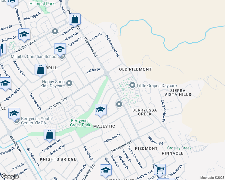 map of restaurants, bars, coffee shops, grocery stores, and more near 1928 Piedmont Road in San Jose