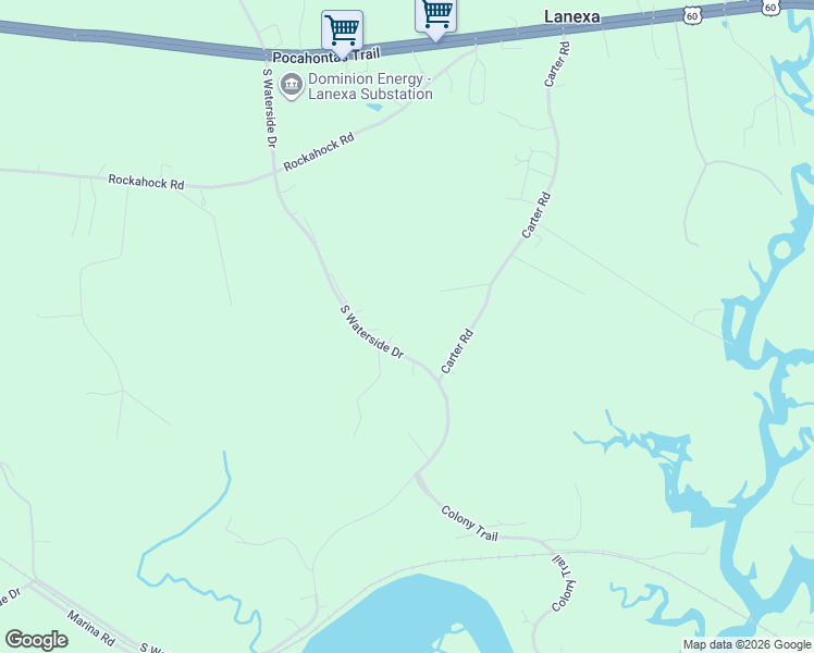 map of restaurants, bars, coffee shops, grocery stores, and more near 1821 South Waterside Drive in Lanexa