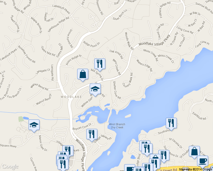 map of restaurants, bars, coffee shops, grocery stores, and more near 14600 Duck Cove Court in Midlothian
