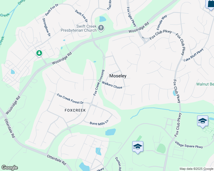 map of restaurants, bars, coffee shops, grocery stores, and more near 16007 Walkers Chase in Moseley
