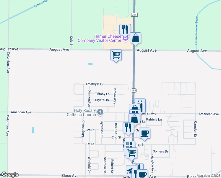 map of restaurants, bars, coffee shops, grocery stores, and more near 20191 Amethyst Drive in Hilmar