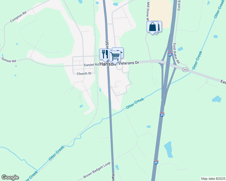 map of restaurants, bars, coffee shops, grocery stores, and more near 100-102 Vasseur Alley in Hanson