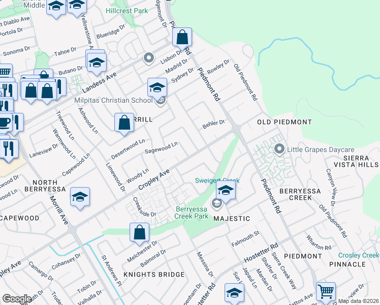 map of restaurants, bars, coffee shops, grocery stores, and more near 2007 Lockwood Drive in San Jose