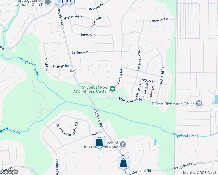map of restaurants, bars, coffee shops, grocery stores, and more near 7840 Conifer Road in Richmond