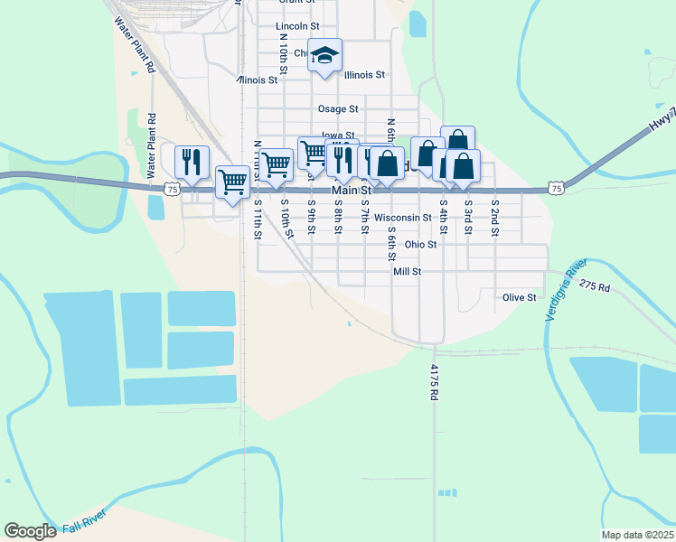 map of restaurants, bars, coffee shops, grocery stores, and more near 798 Mill St in Neodesha