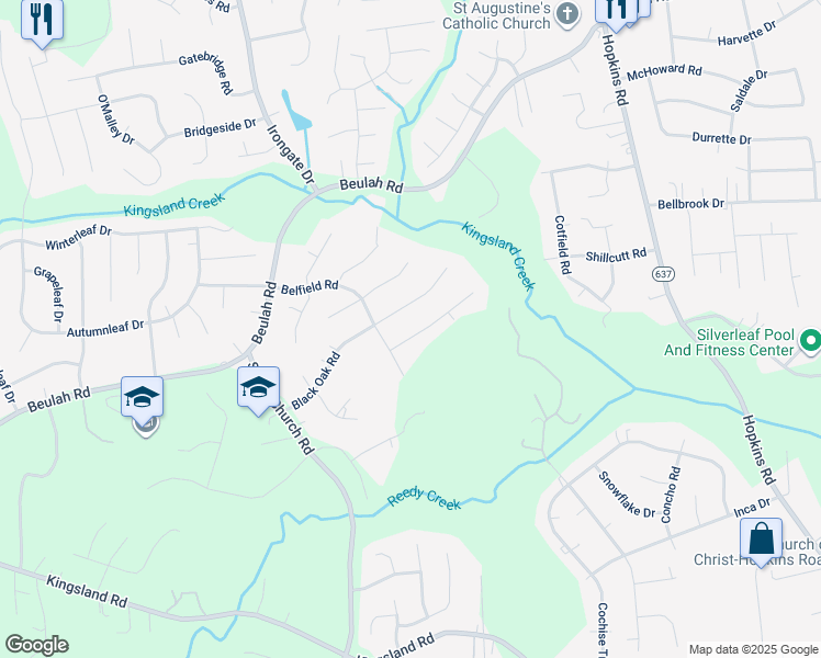 map of restaurants, bars, coffee shops, grocery stores, and more near 4730 Rockfield Road in Richmond