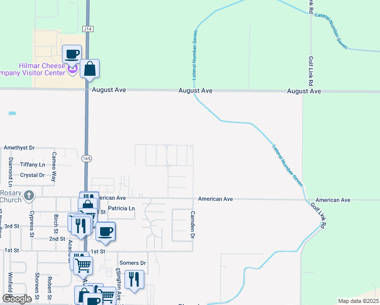 map of restaurants, bars, coffee shops, grocery stores, and more near 8722 Venetian Terrace in Hilmar