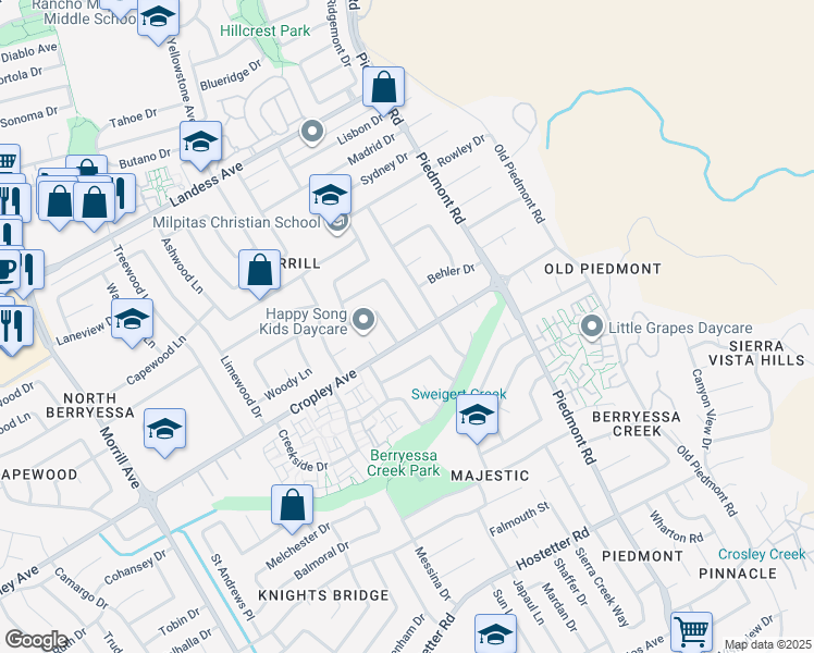 map of restaurants, bars, coffee shops, grocery stores, and more near 2007 Lockwood Drive in San Jose