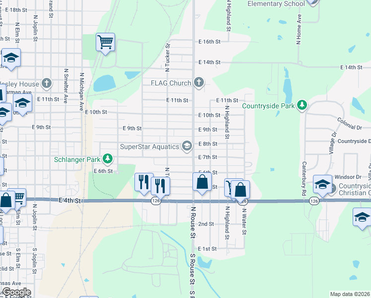 map of restaurants, bars, coffee shops, grocery stores, and more near 1024 East 8th Street in Pittsburg