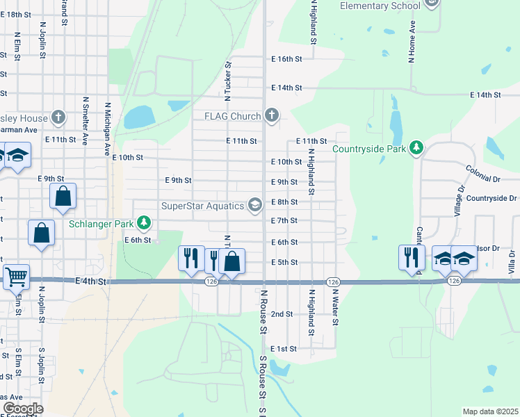map of restaurants, bars, coffee shops, grocery stores, and more near 1024 East 8th Street in Pittsburg