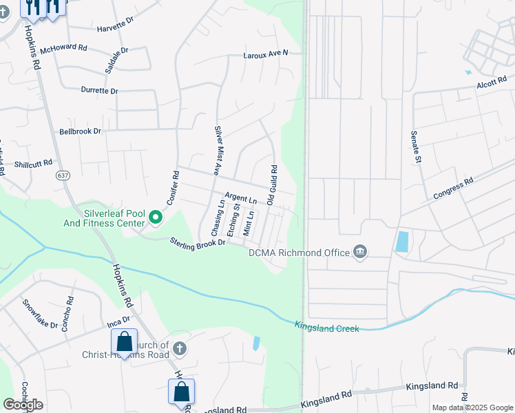 map of restaurants, bars, coffee shops, grocery stores, and more near 7816 Vermeil Street in Chesterfield County