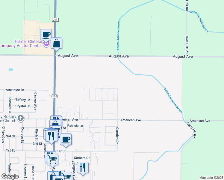 map of restaurants, bars, coffee shops, grocery stores, and more near 8722 North Venetian Terrace in Hilmar