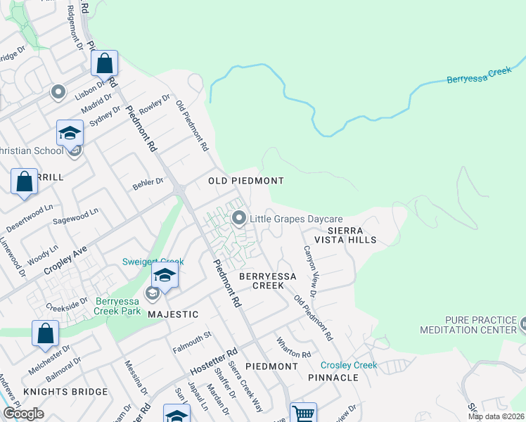 map of restaurants, bars, coffee shops, grocery stores, and more near 3545 Ambra Way in San Jose