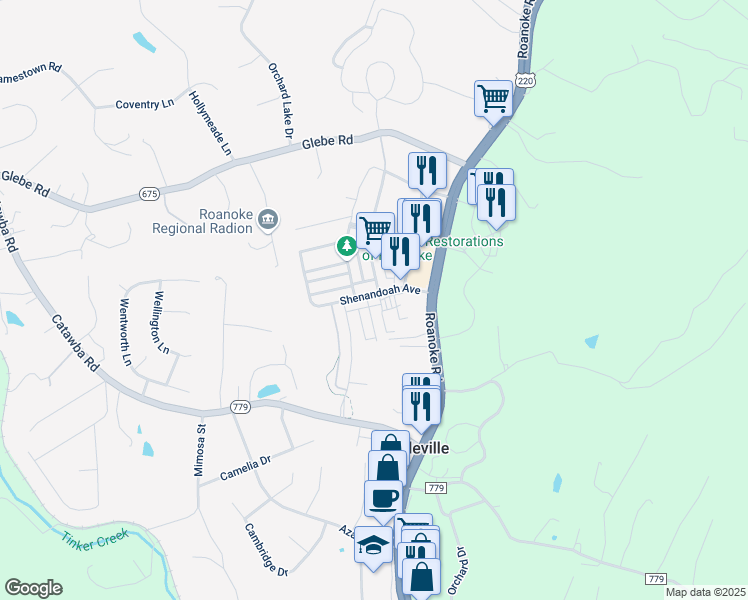 map of restaurants, bars, coffee shops, grocery stores, and more near 141 Shenandoah Avenue in Daleville