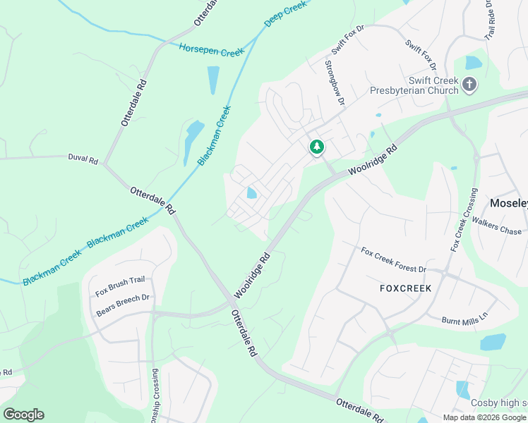 map of restaurants, bars, coffee shops, grocery stores, and more near 6450 Woolridge Road in Moseley