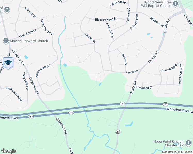 map of restaurants, bars, coffee shops, grocery stores, and more near 10119 Family Lane in Chesterfield
