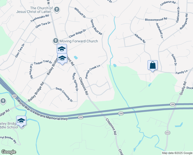 map of restaurants, bars, coffee shops, grocery stores, and more near Clay Ridge Drive in Chesterfield