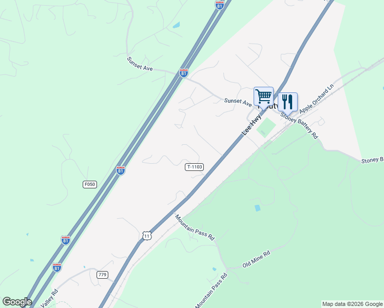 map of restaurants, bars, coffee shops, grocery stores, and more near 87 Villa Court in Troutville