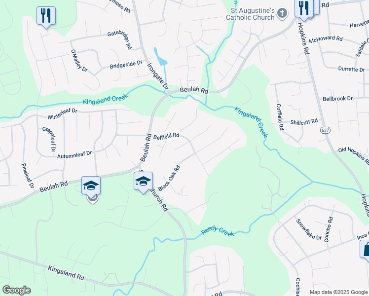 map of restaurants, bars, coffee shops, grocery stores, and more near 4812 Black Oak Road in Richmond