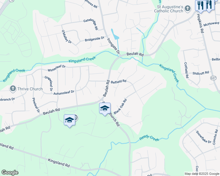 map of restaurants, bars, coffee shops, grocery stores, and more near 7404 Belfield Road in Richmond