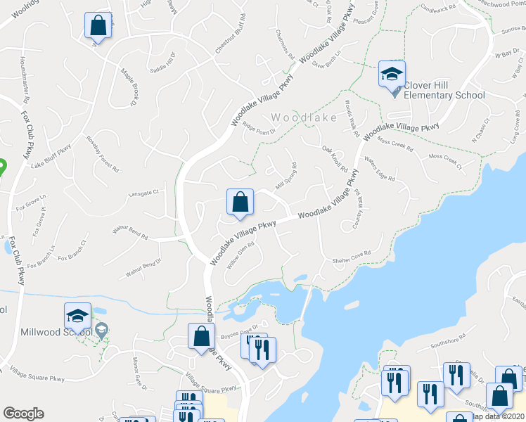 map of restaurants, bars, coffee shops, grocery stores, and more near 4709 Mill Spring Court in Midlothian