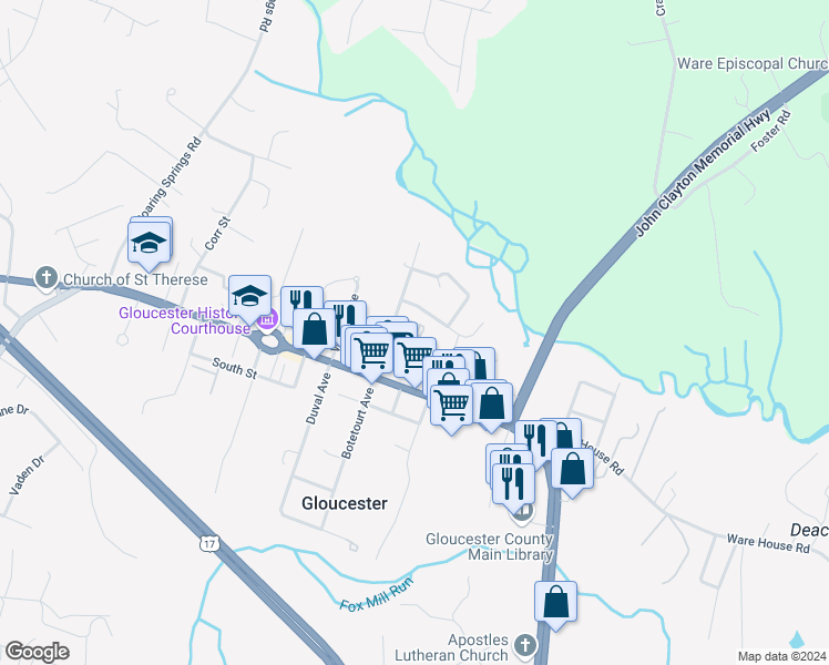 map of restaurants, bars, coffee shops, grocery stores, and more near in Gloucester Point