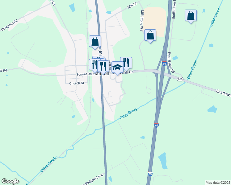 map of restaurants, bars, coffee shops, grocery stores, and more near 100 Vasseur Alley in Hanson