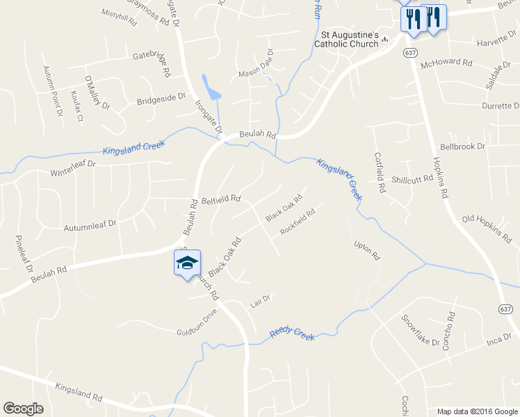 map of restaurants, bars, coffee shops, grocery stores, and more near 7701 Belfield Road in Richmond