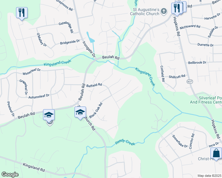 map of restaurants, bars, coffee shops, grocery stores, and more near 7701 Belfield Road in Richmond