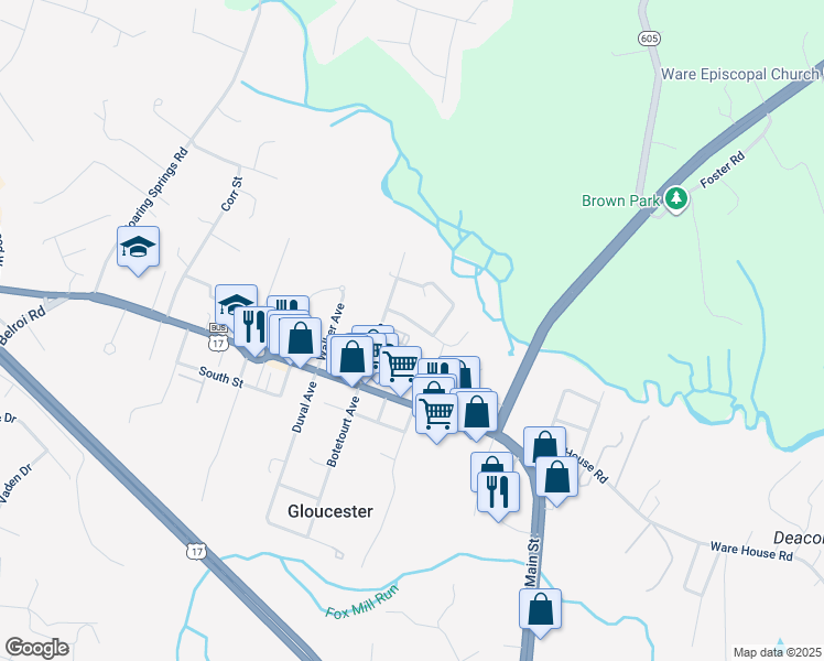 map of restaurants, bars, coffee shops, grocery stores, and more near 6700 Mann Avenue in Gloucester