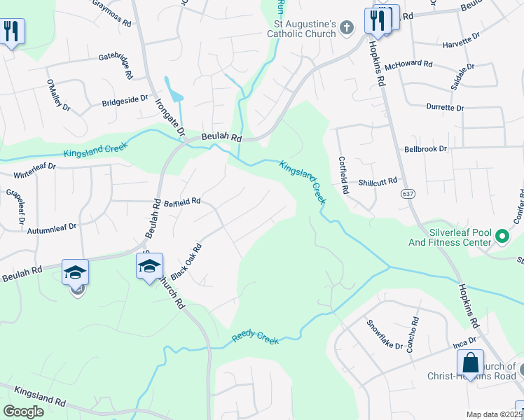 map of restaurants, bars, coffee shops, grocery stores, and more near 4625 Black Oak Road in Richmond