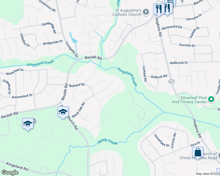 map of restaurants, bars, coffee shops, grocery stores, and more near 4625 Black Oak Road in Richmond