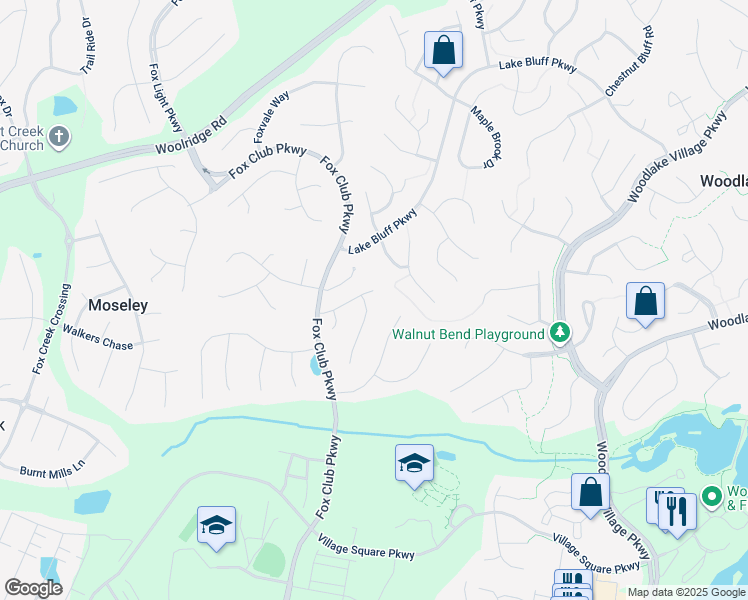 map of restaurants, bars, coffee shops, grocery stores, and more near 15113 Fox Grove Lane in Midlothian