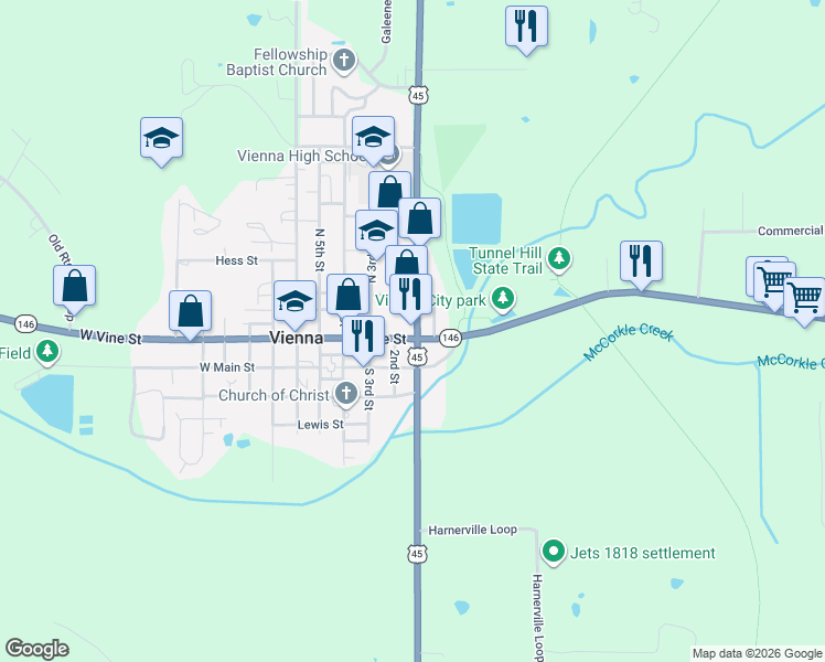 map of restaurants, bars, coffee shops, grocery stores, and more near 298 North 1st Street in Vienna
