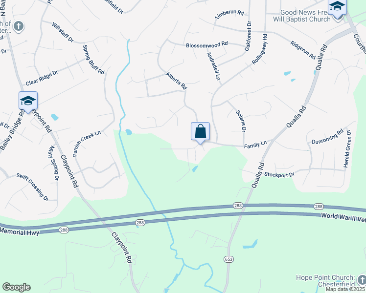 map of restaurants, bars, coffee shops, grocery stores, and more near 10116 Family Ln in Chesterfield