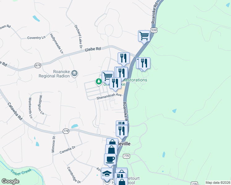 map of restaurants, bars, coffee shops, grocery stores, and more near 25 Town Center Street in Daleville