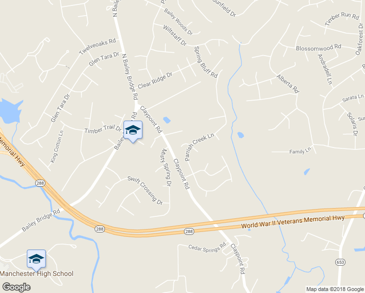 map of restaurants, bars, coffee shops, grocery stores, and more near 5018 Parrish Creek Place in Midlothian