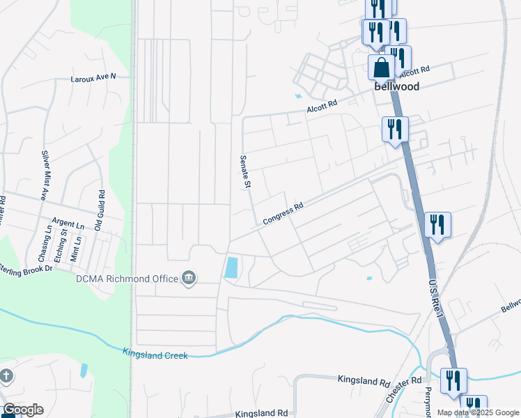 map of restaurants, bars, coffee shops, grocery stores, and more near 7816 Senate Street in Richmond