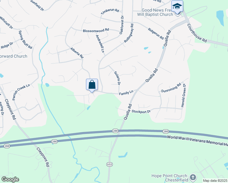 map of restaurants, bars, coffee shops, grocery stores, and more near 9906 Family Lane in Chesterfield
