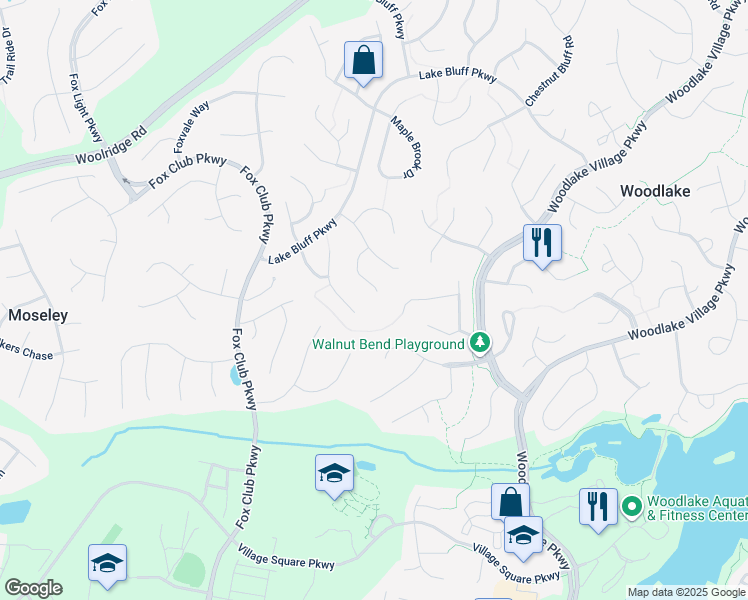 map of restaurants, bars, coffee shops, grocery stores, and more near 5918 Rosebay Forest Pl in Chesterfield