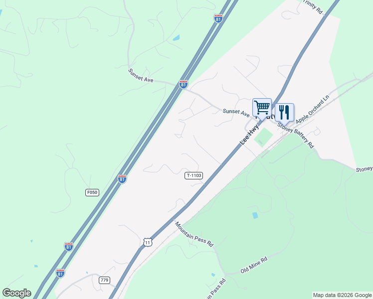 map of restaurants, bars, coffee shops, grocery stores, and more near 87 Villa Court in Troutville