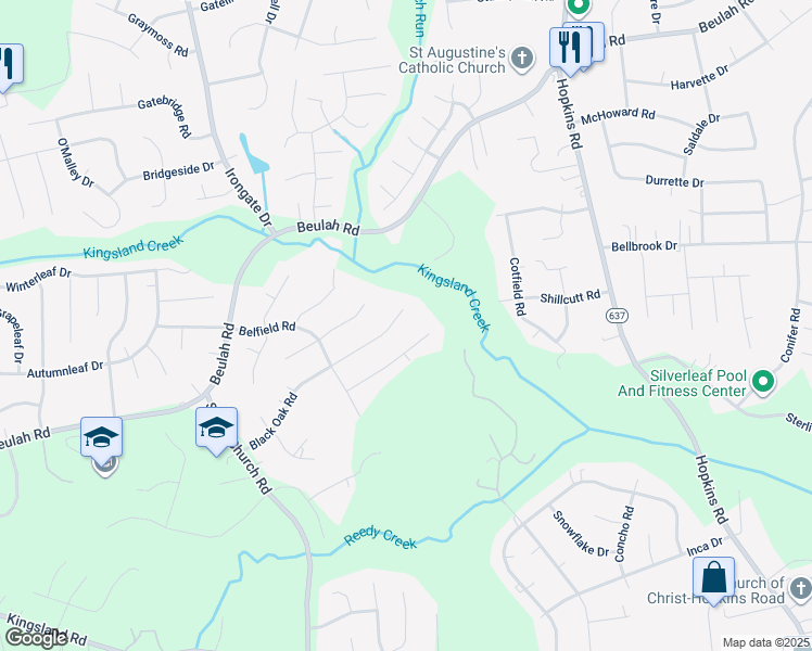 map of restaurants, bars, coffee shops, grocery stores, and more near 4607 Black Oak Road in Richmond