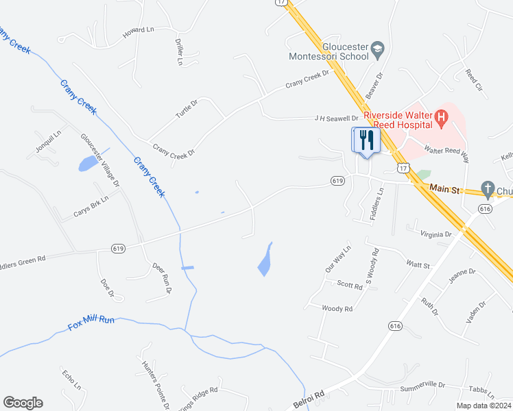 map of restaurants, bars, coffee shops, grocery stores, and more near 5618 Fiddlers Green Road in Gloucester