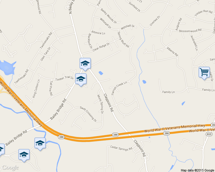 map of restaurants, bars, coffee shops, grocery stores, and more near 5007 Parrish Creek Place in Chesterfield