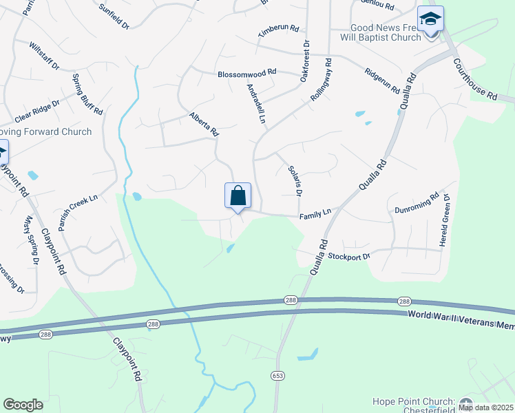 map of restaurants, bars, coffee shops, grocery stores, and more near 10012 Family Lane in Chesterfield