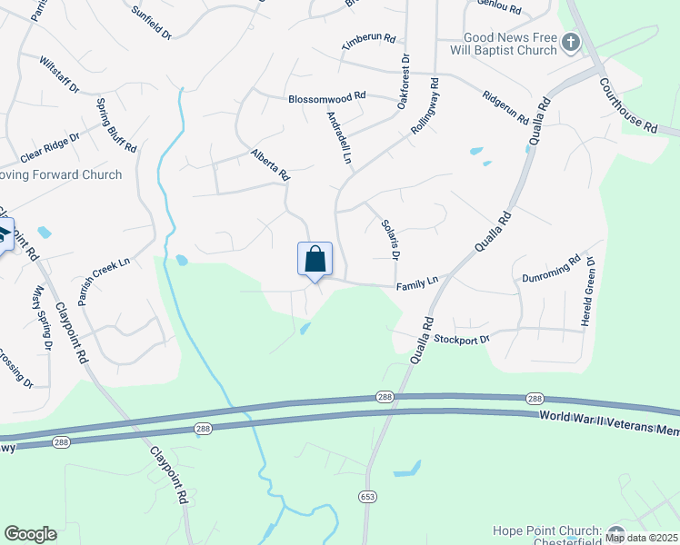 map of restaurants, bars, coffee shops, grocery stores, and more near 10012 Family Lane in Chesterfield