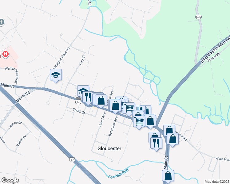 map of restaurants, bars, coffee shops, grocery stores, and more near 7407 Walker Avenue in Gloucester