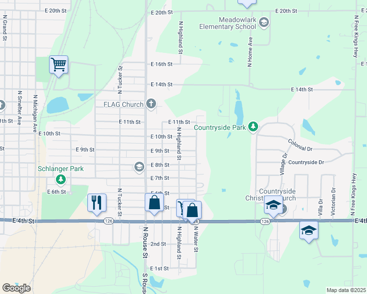 map of restaurants, bars, coffee shops, grocery stores, and more near 1303 East 9th Street in Pittsburg