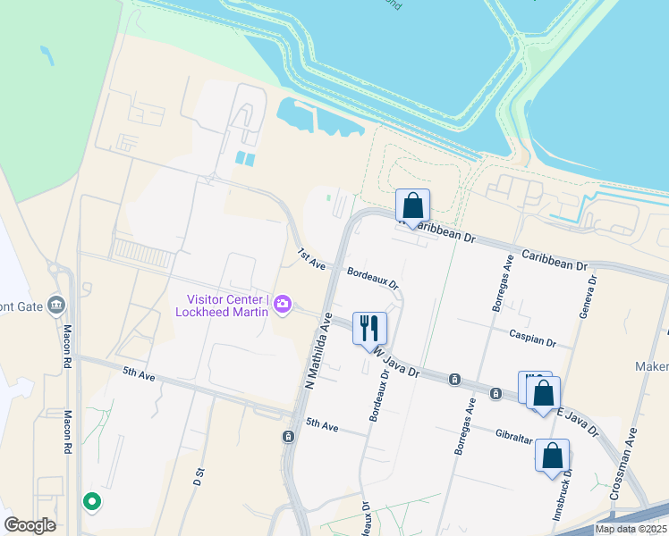 map of restaurants, bars, coffee shops, grocery stores, and more near 701 1st Avenue in Sunnyvale
